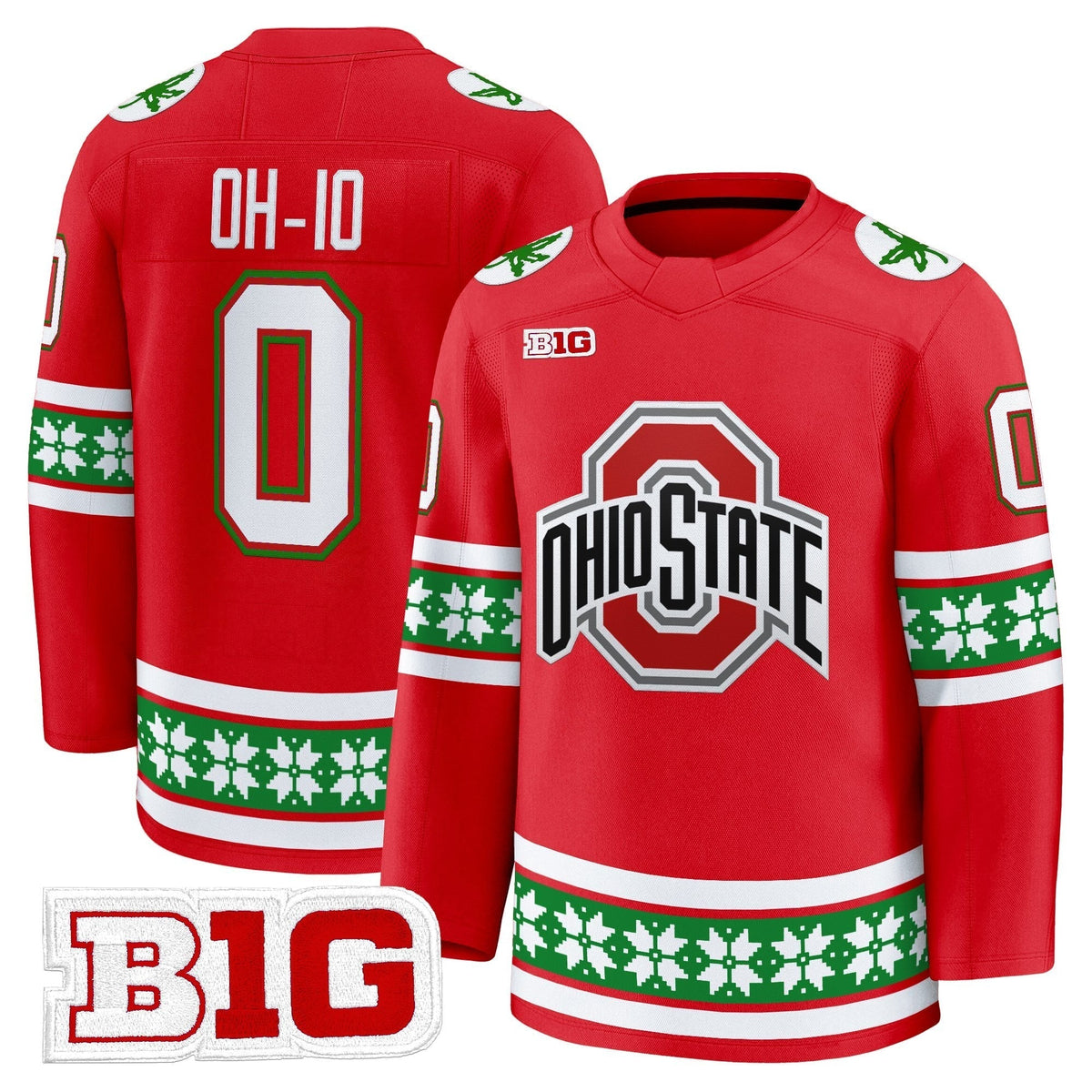 Men's Ohio State Buckeyes Football 2025 'Christmas Edition' Premium Jersey - Hockey Style - Stitched