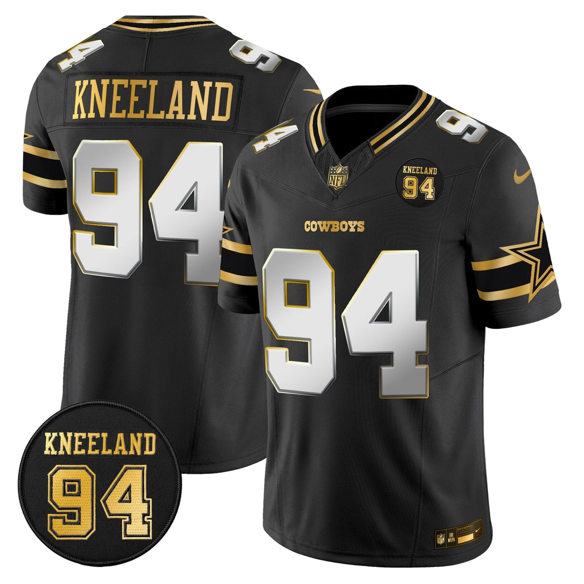 Men's Dallas Cowboys #94 Marshawn Kneeland Memorial Patch Gold Vapor Limited Jersey - All Stitched