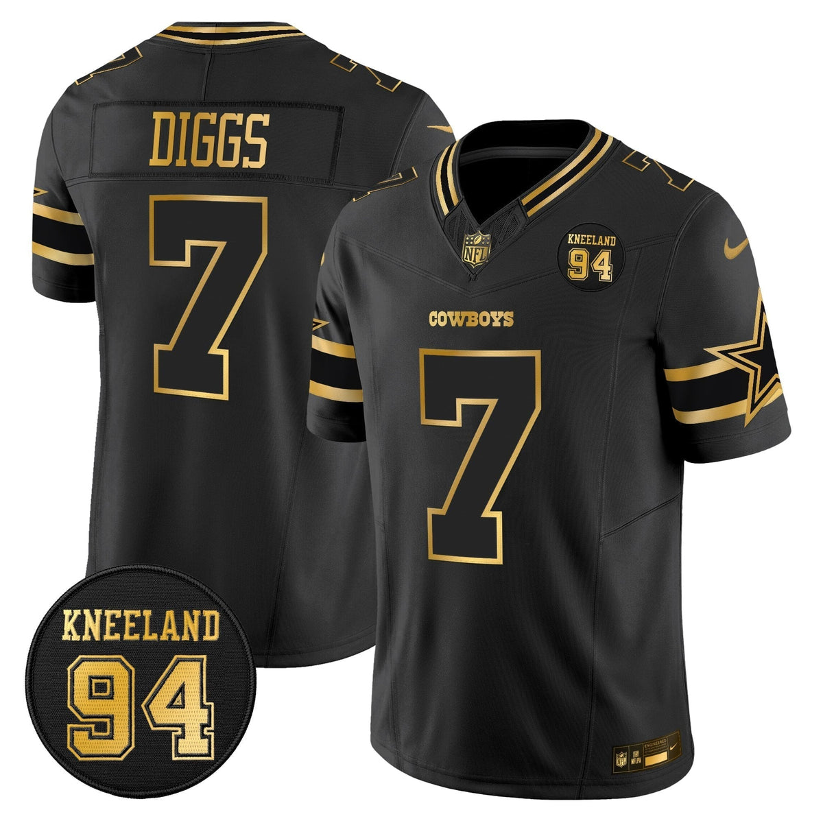 Men's Dallas Cowboys #94 Marshawn Kneeland Memorial Patch Gold Vapor Limited Jersey - All Stitched