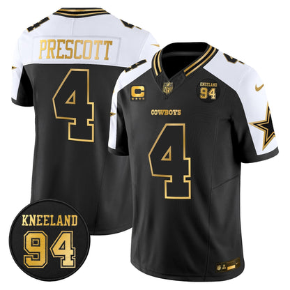 Men's Dallas Cowboys #94 Marshawn Kneeland Memorial Patch Gold Vapor Limited Jersey - All Stitched