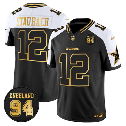 Men's Dallas Cowboys #94 Marshawn Kneeland Memorial Patch Gold Vapor Limited Jersey - All Stitched