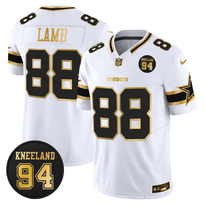 Men's Dallas Cowboys #94 Marshawn Kneeland Memorial Patch Gold Vapor Limited Jersey - All Stitched