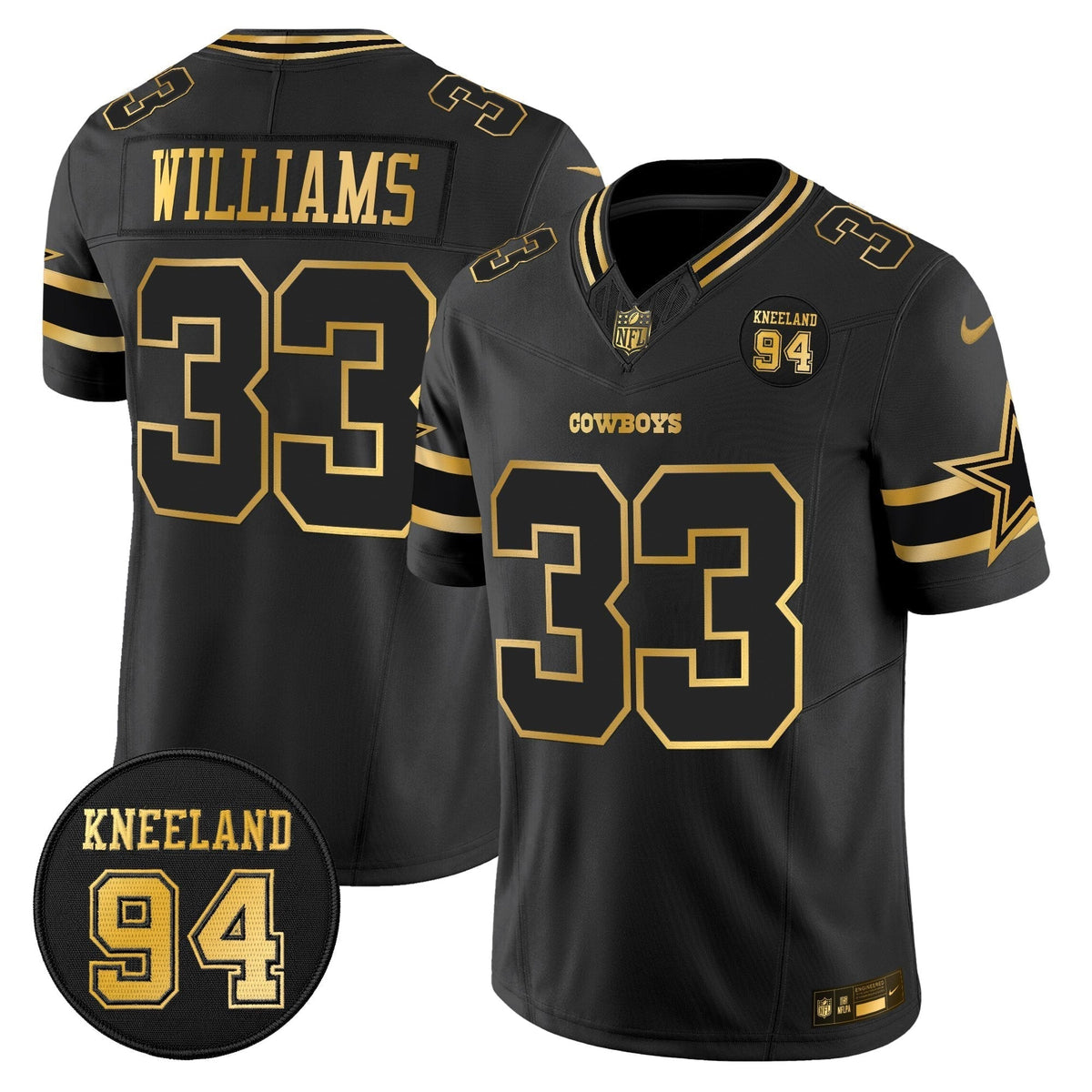 Men's Dallas Cowboys #94 Marshawn Kneeland Memorial Patch Gold Vapor Limited Jersey - All Stitched