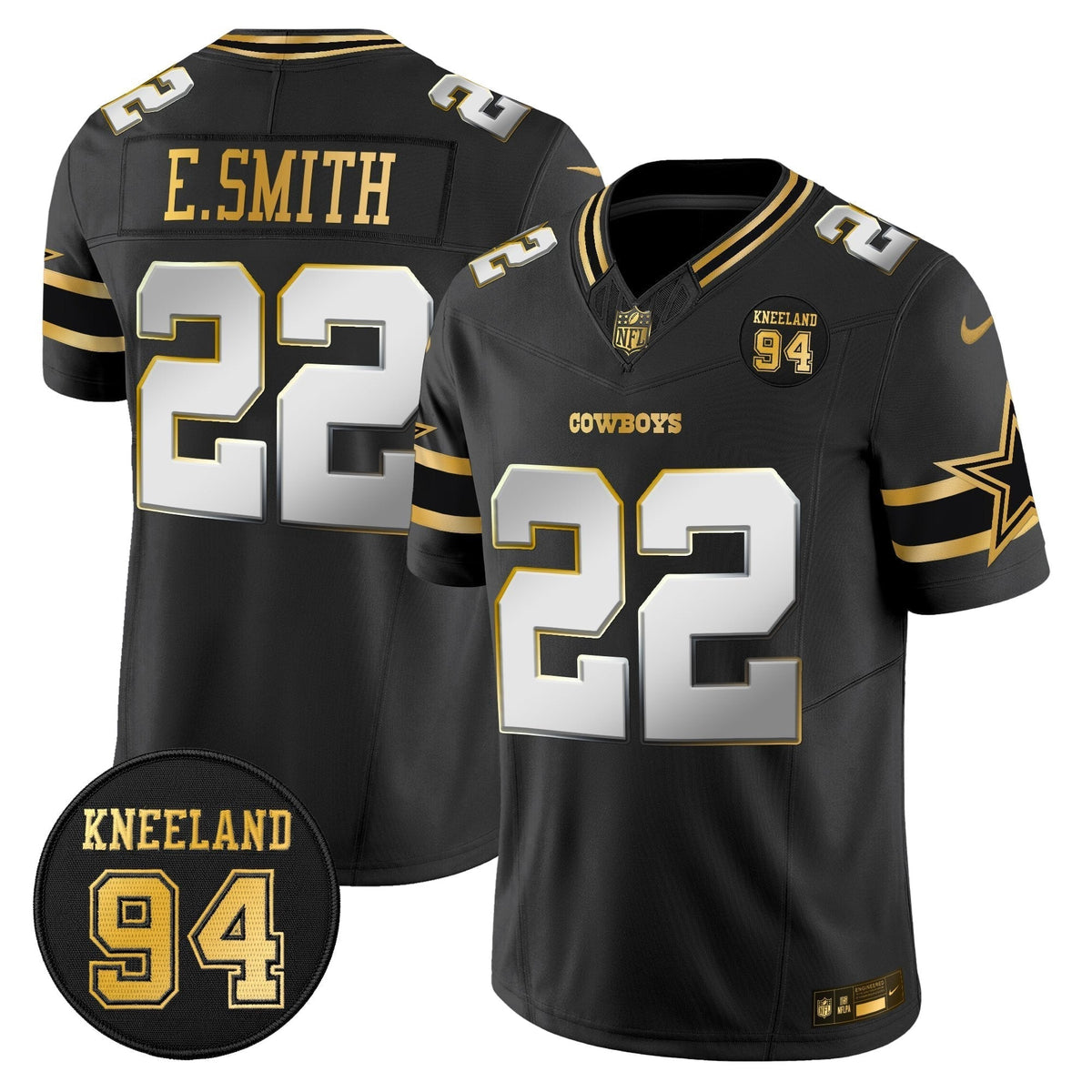 Men's Dallas Cowboys #94 Marshawn Kneeland Memorial Patch Gold Vapor Limited Jersey - All Stitched