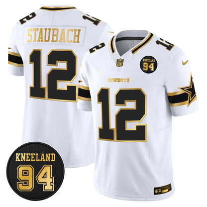 Men's Dallas Cowboys #94 Marshawn Kneeland Memorial Patch Gold Vapor Limited Jersey - All Stitched