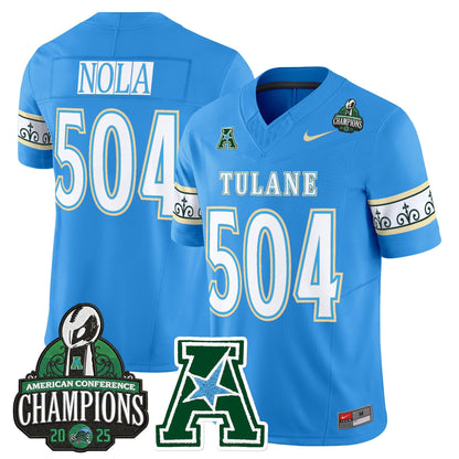 Men's Tulane Green Wave 'City Edition' Vapor Limited Jersey - 2025 AAC Champions Patch - All Stitched