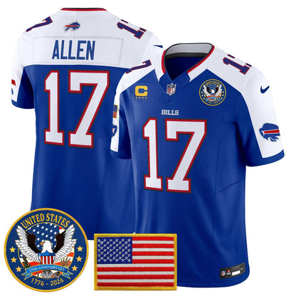 Men's Buffalo Bills "United States 250th Anniversary Patch" Vapor Limited Jersey - All Stitched