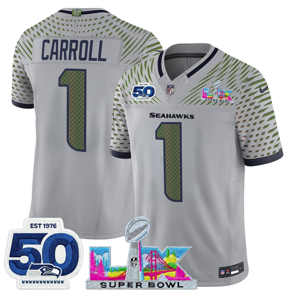 Men's Seattle Seahawks "Super Bowl LX & 50th Patch" Vapor Limited Jersey - All Stitched