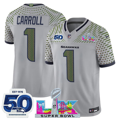 Men's Seattle Seahawks "Super Bowl LX & 50th Patch" Vapor Limited Jersey - All Stitched
