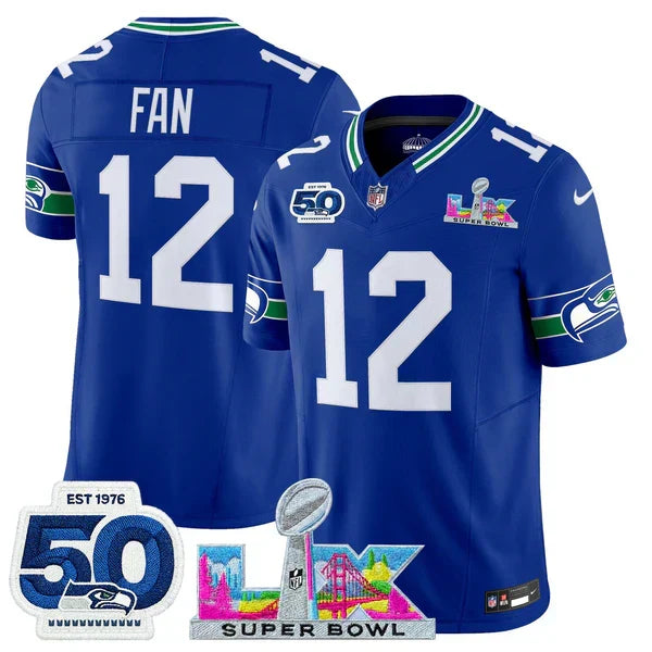 Women's SEA Super Bowl LX - 50th Anniversary Patch Gold Vapor Limited Jersey N5 - Stitched