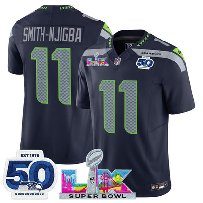 Men's Seattle Seahawks "Super Bowl LX & 50th Patch" Vapor Limited Jersey - All Stitched