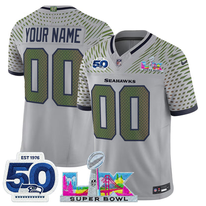 Seattle Seahawks "Super Bowl LX & 50th Patch" Vapor Limited Custom Jersey - All Stitched
