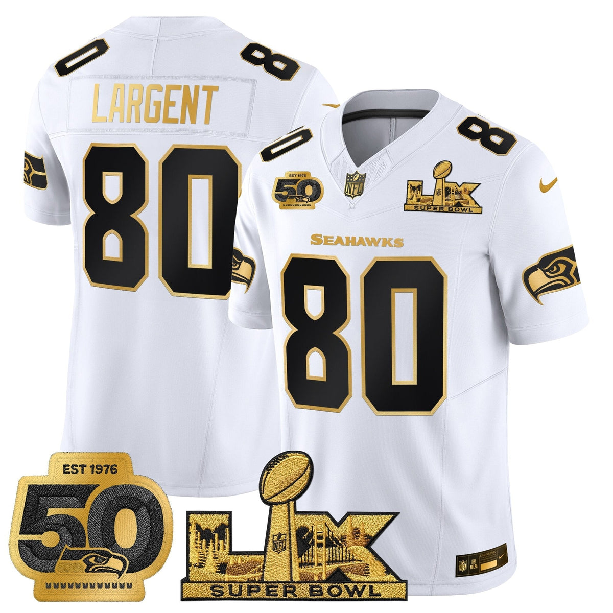 Men's Seattle Seahawks "Super Bowl LX & 50th Patch" Gold Vapor Limited Jersey - All Stitched