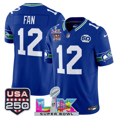 Men's Seattle Seahawks "Super Bowl LX & United States 250th Anniversary Patch" Vapor Limited Jersey - All Stitched
