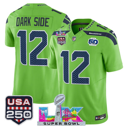 Men's Seattle Seahawks "Super Bowl LX & United States 250th Anniversary Patch" Vapor Limited Jersey - All Stitched