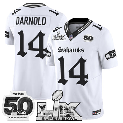Men's Seattle Seahawks "Super Bowl LX & 50th Patch" Vapor Limited Jersey - Gothic Edition - All Stitched
