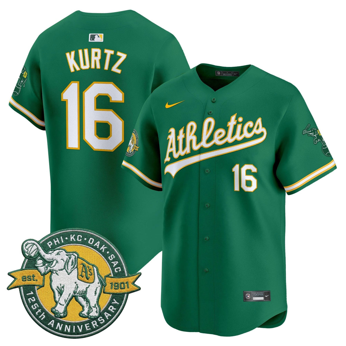Men's Oakland Athletics 125th Anniversary Patch Vapor Premier Limited Jersey - All Stitched