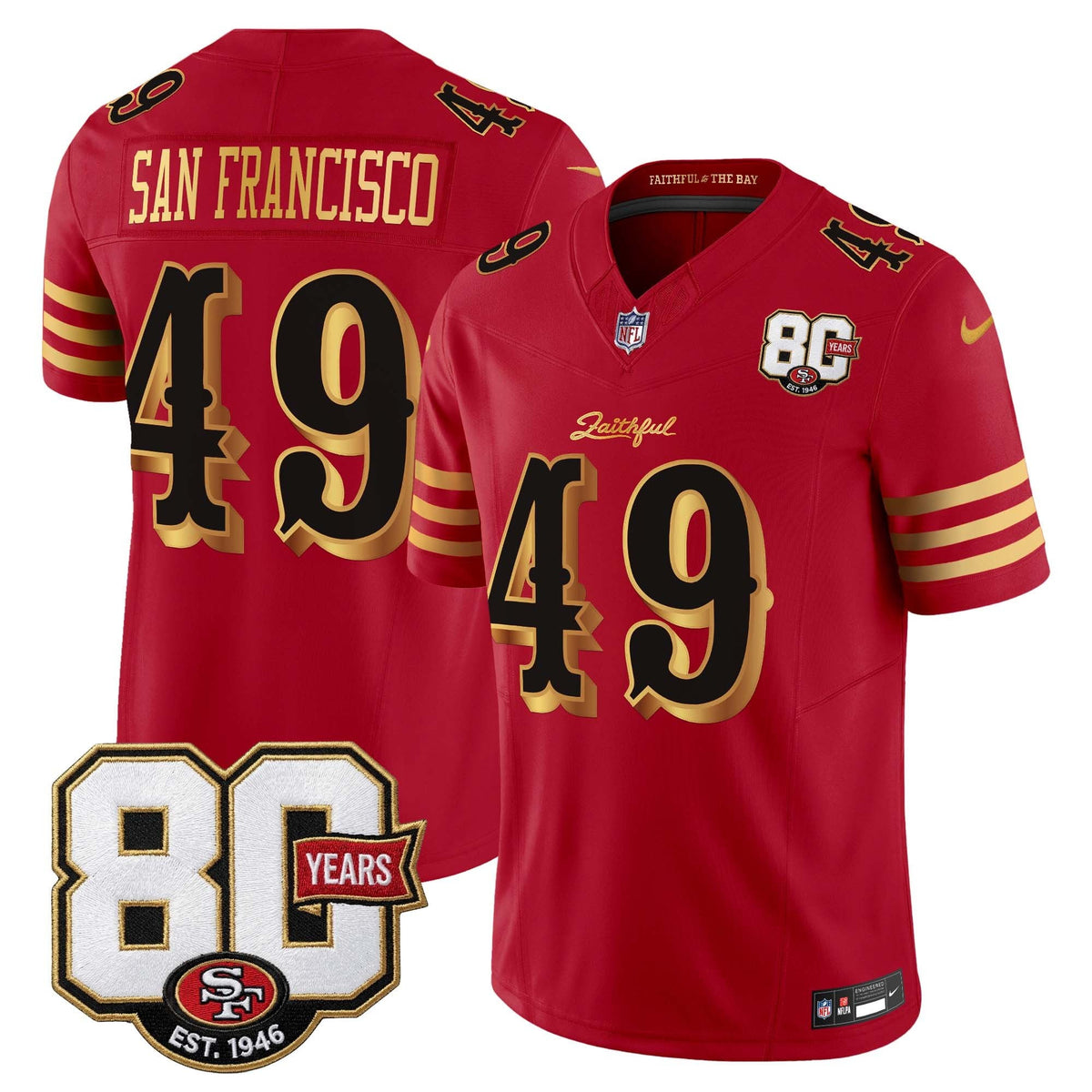  San Francisco 49ers 80th Anniversary Patch Vapor Limited Jersey - Rivalries Edition - Stitched