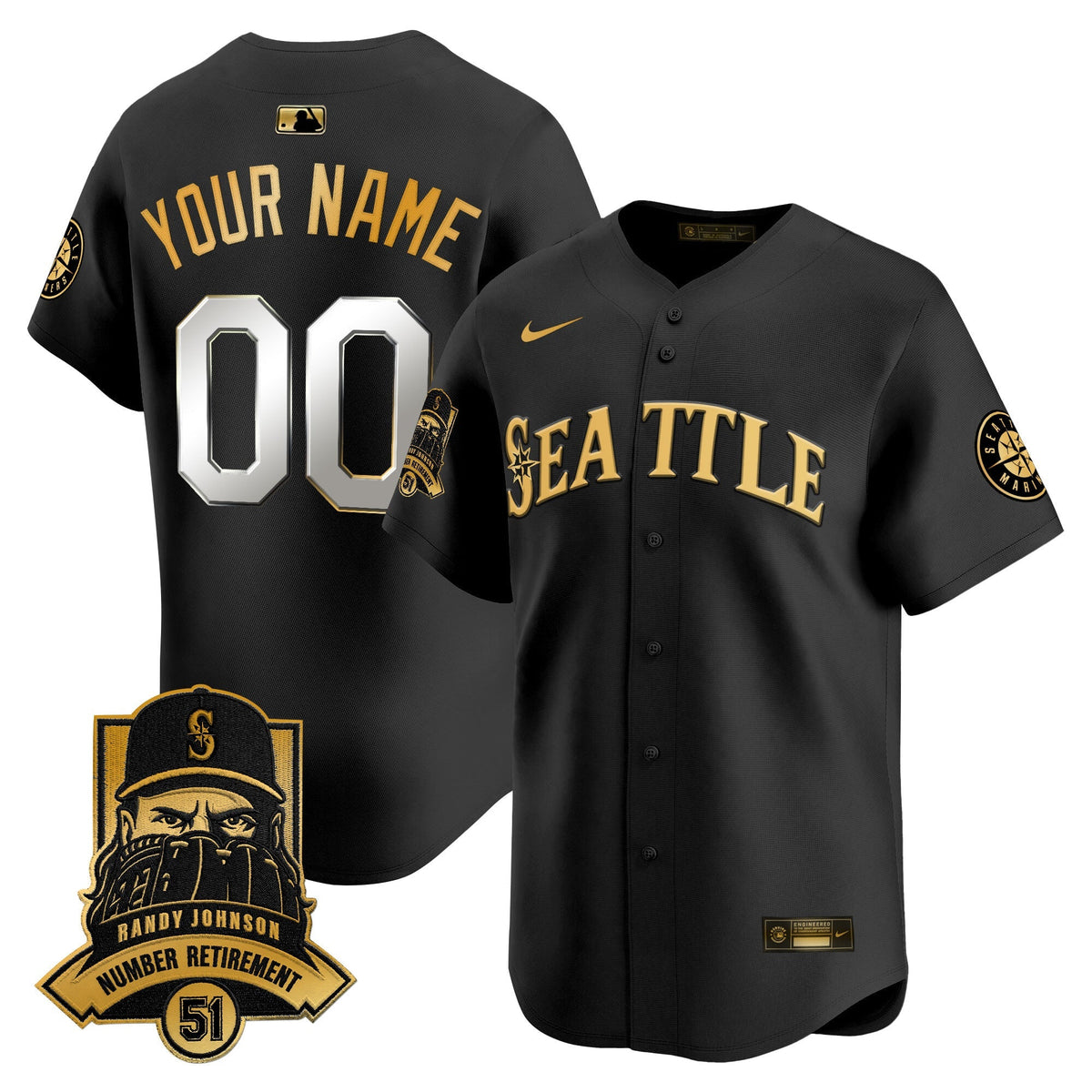 Seattle Mariners Hall-of-Famer Randy Johnson Patch Vapor Premier Limited Custom Jersey - All Stitched