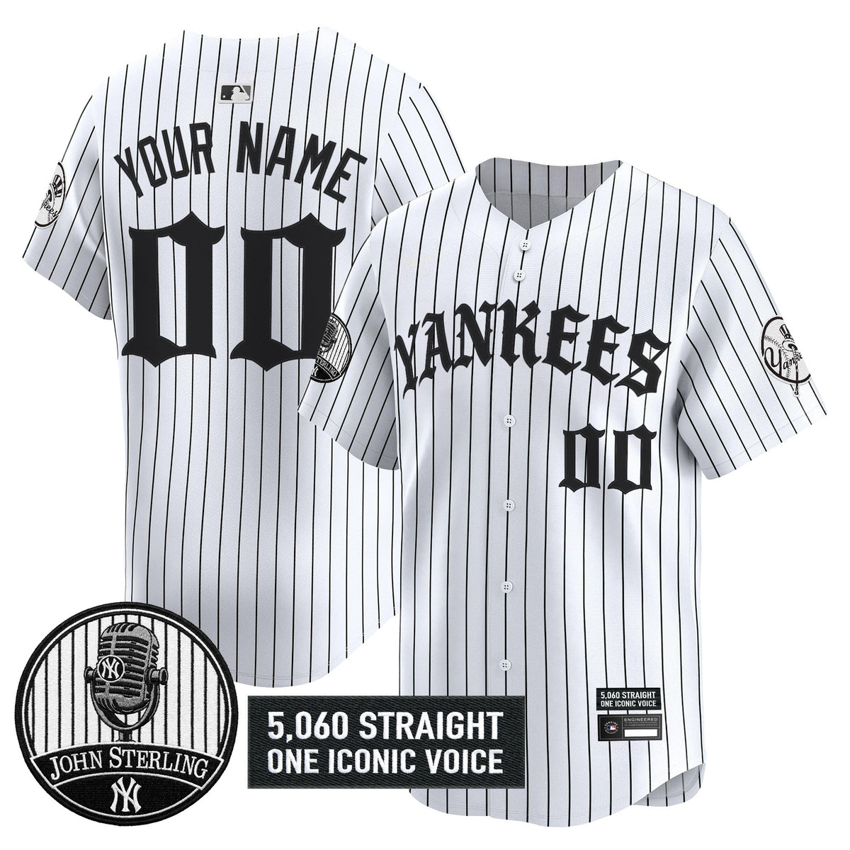 New York Yankees 'Old English Edition' Vapor Premier Limited Custom Jersey - John Sterling Patch - All Stitched