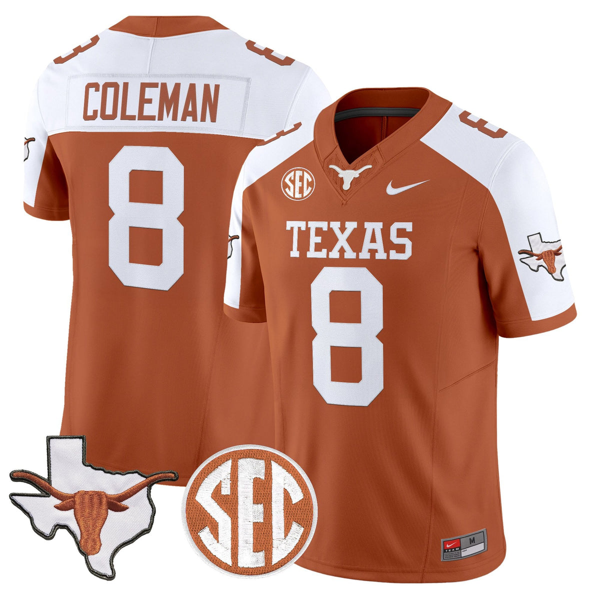 Texas Longhorns 2026 State Map & SEC Patch Vapor Limited Jersey - All Stitched