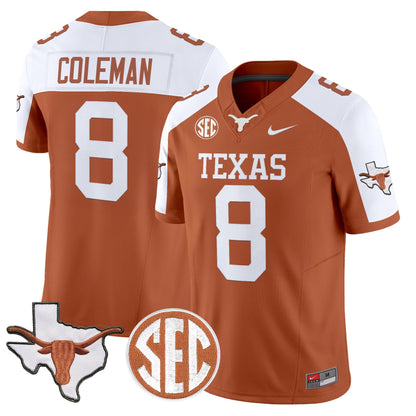 Texas Longhorns 2026 State Map & SEC Patch Vapor Limited Jersey - All Stitched