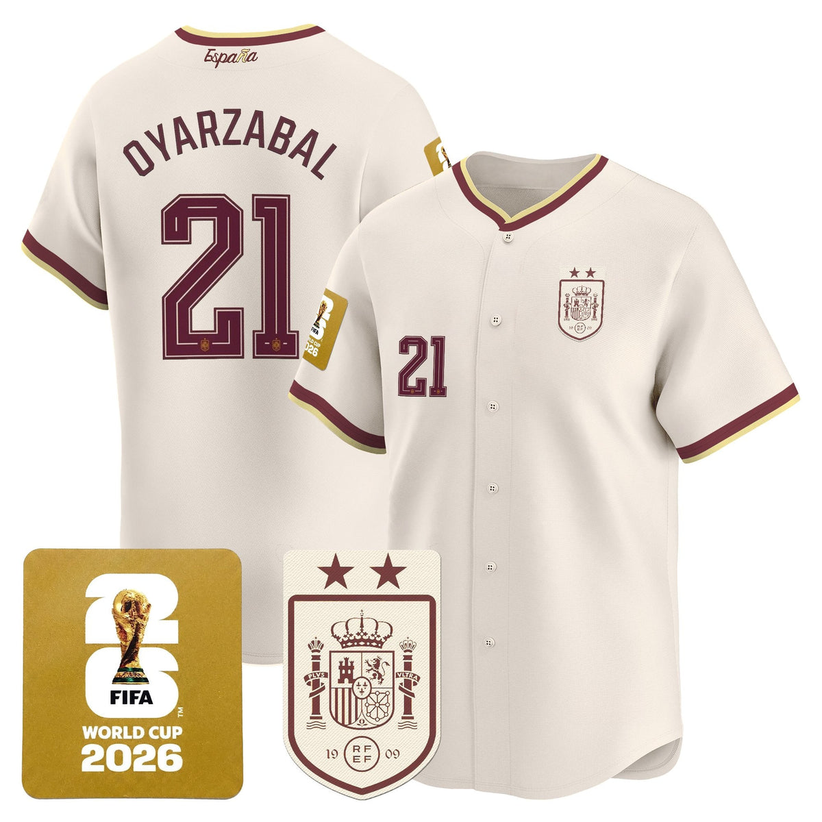  Spain 2026 World Cup Vapor Baseball Jersey - 2-Star World Champions - Stitched