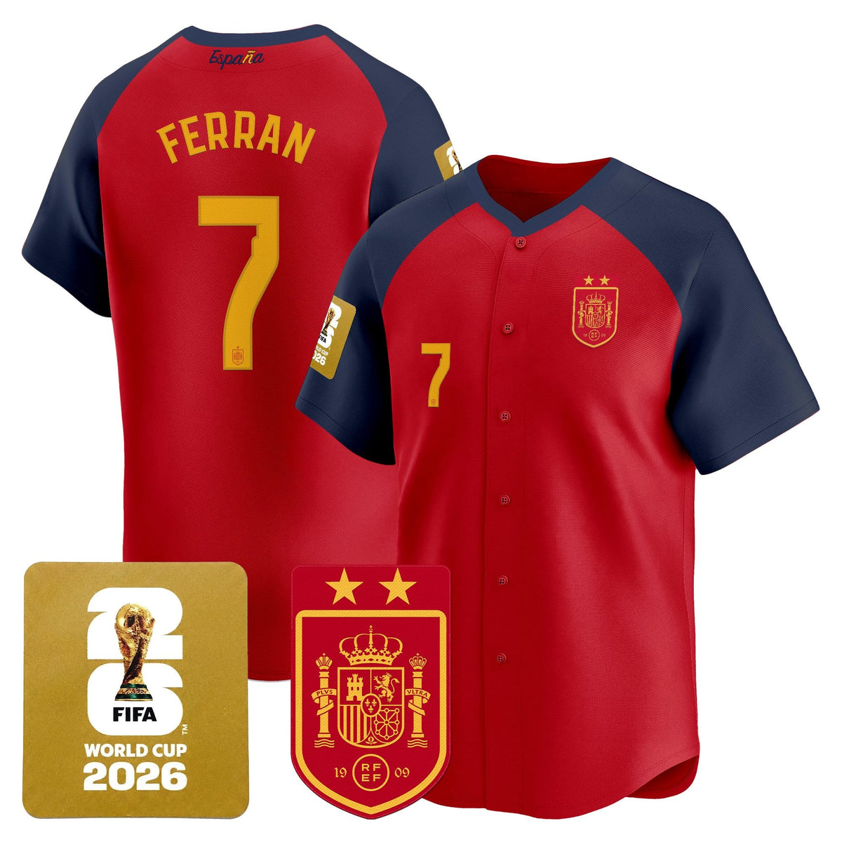  Spain 2026 World Cup Vapor Baseball Jersey - 2-Star World Champions - Stitched