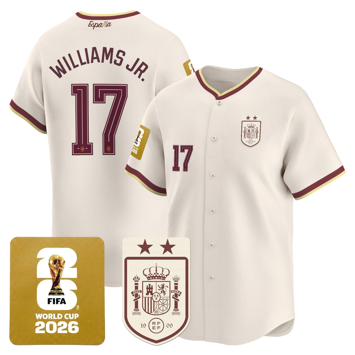  Spain 2026 World Cup Vapor Baseball Jersey - 2-Star World Champions - Stitched