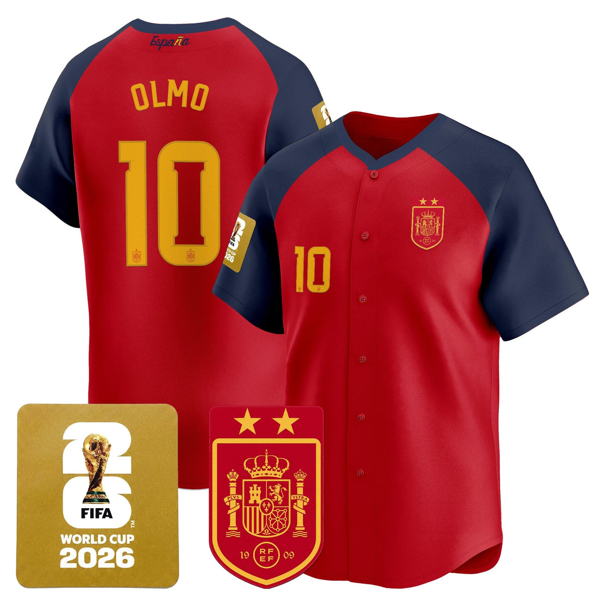  Spain 2026 World Cup Vapor Baseball Jersey - 2-Star World Champions - Stitched