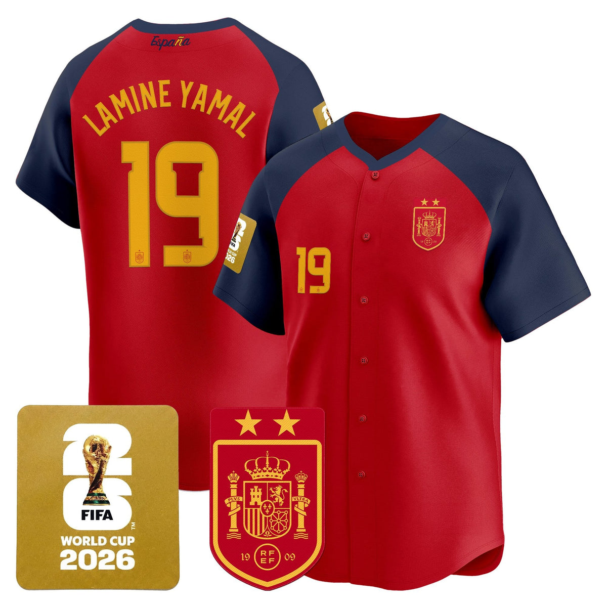  Spain 2026 World Cup Vapor Baseball Jersey - 2-Star World Champions - Stitched