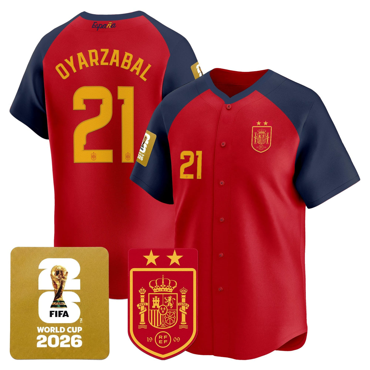  Spain 2026 World Cup Vapor Baseball Jersey - 2-Star World Champions - Stitched