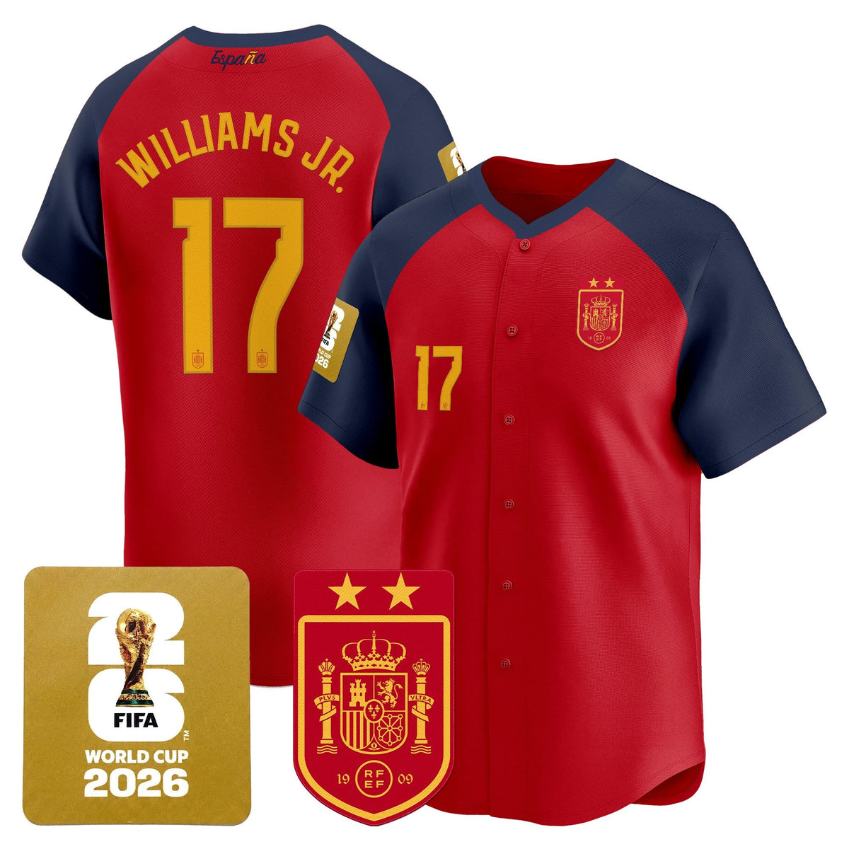  Spain 2026 World Cup Vapor Baseball Jersey - 2-Star World Champions - Stitched