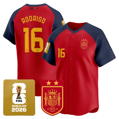  Spain 2026 World Cup Vapor Baseball Jersey - 2-Star World Champions - Stitched