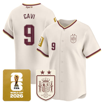  Spain 2026 World Cup Vapor Baseball Jersey - 2-Star World Champions - Stitched