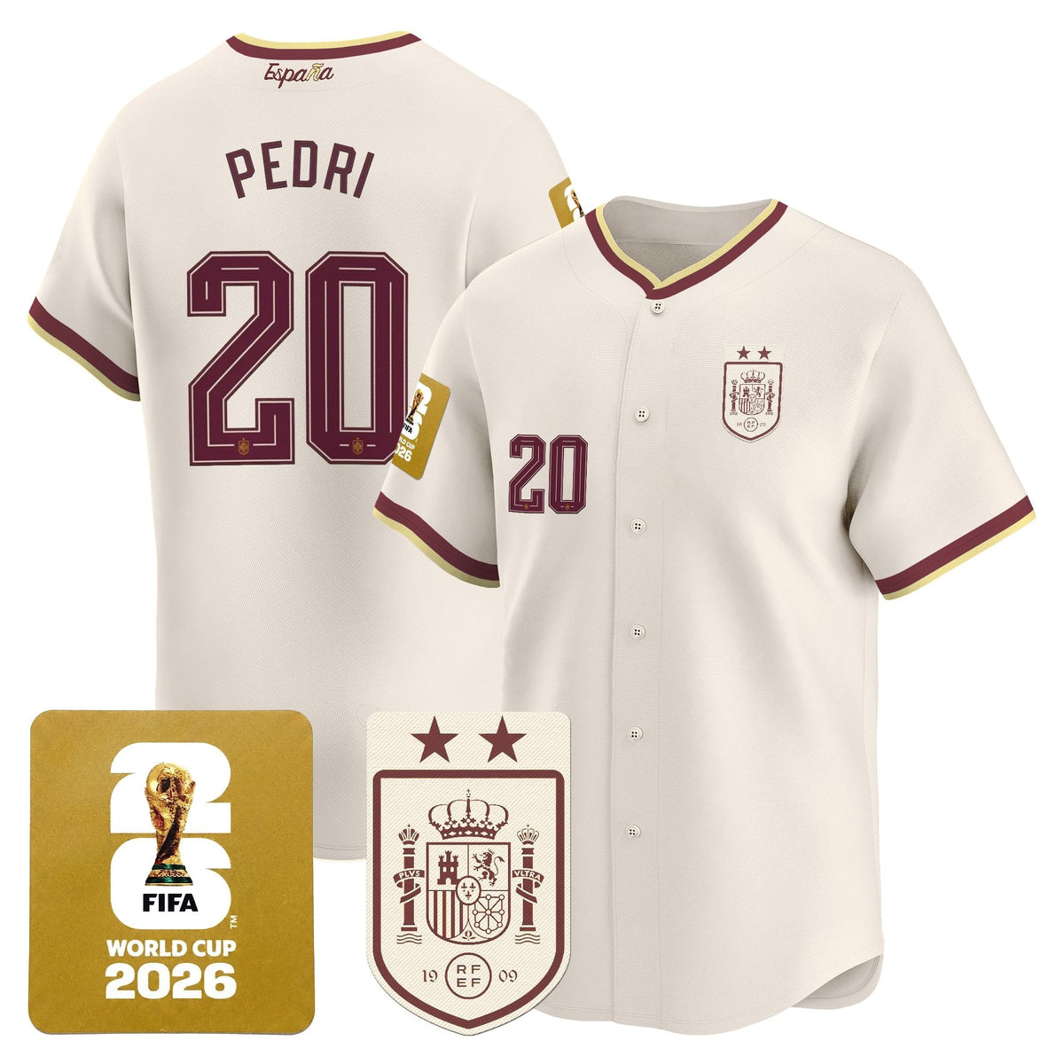  Spain 2026 World Cup Vapor Baseball Jersey - 2-Star World Champions - Stitched