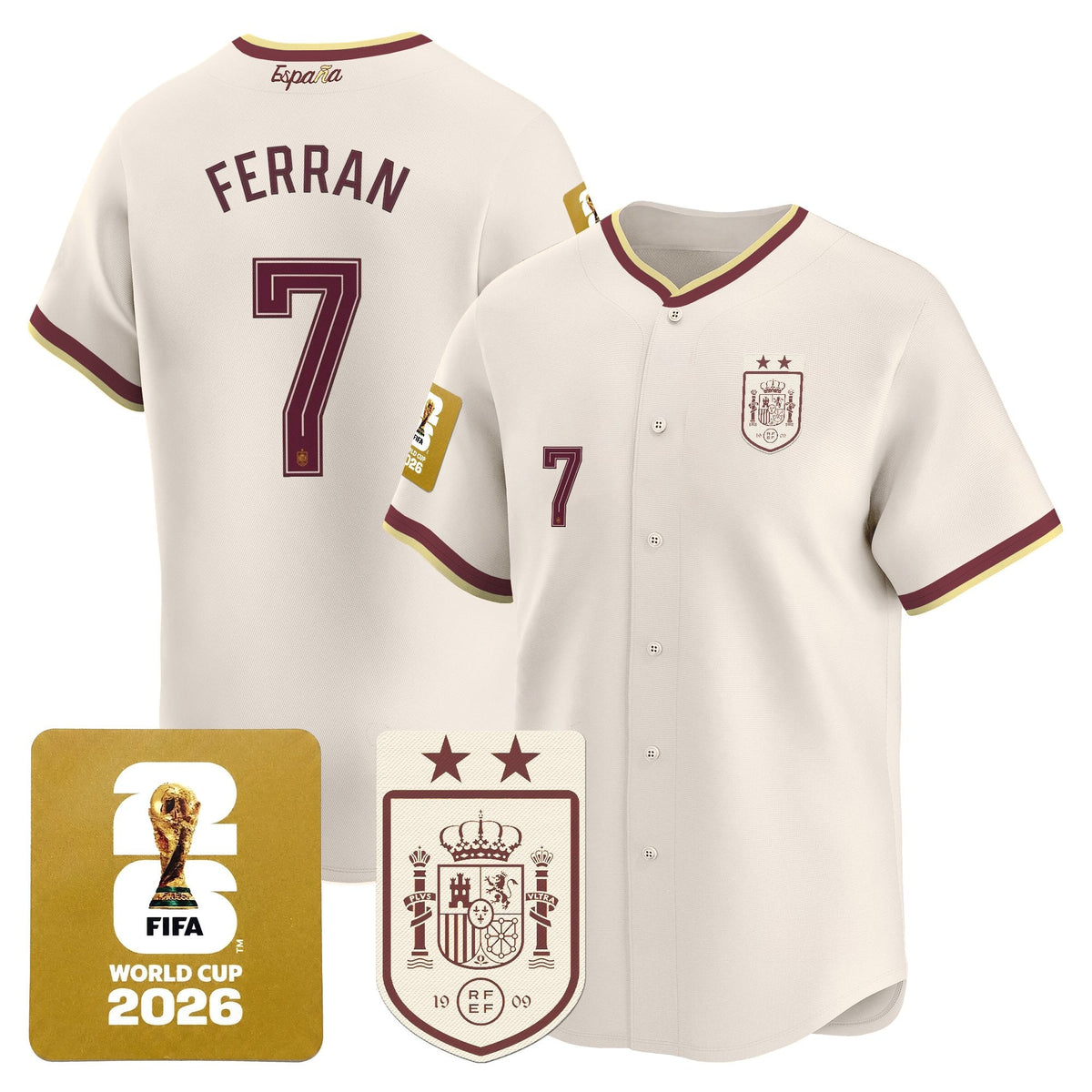  Spain 2026 World Cup Vapor Baseball Jersey - 2-Star World Champions - Stitched