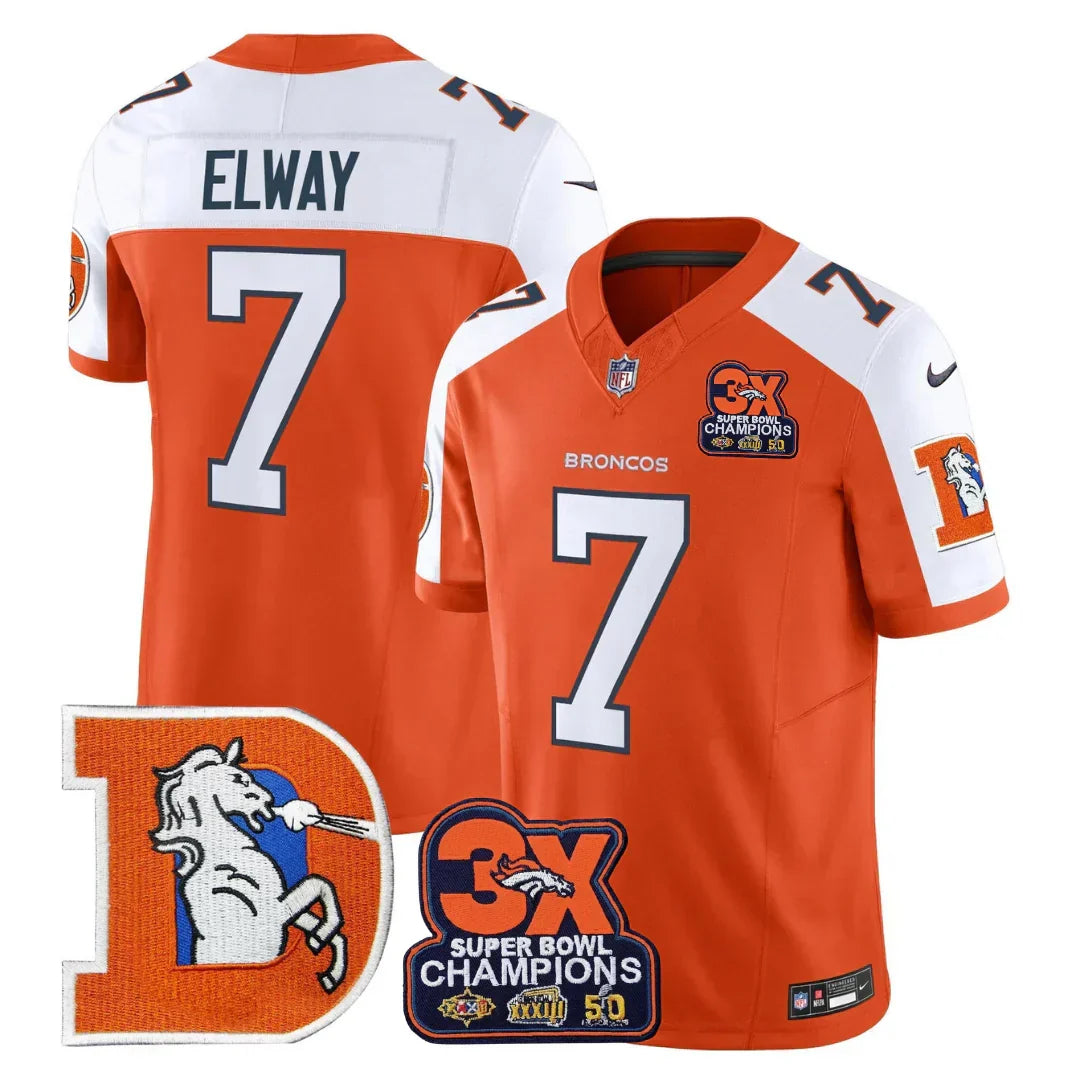 DEN Throwback 3-Times Champions Patch Vapor Limited Jersey - All Stitched