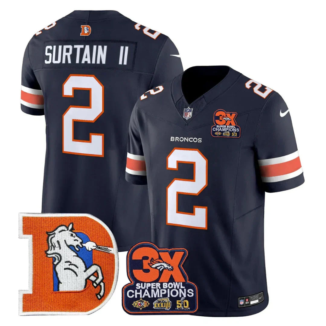 DEN Throwback 3-Times Champions Patch Vapor Limited Jersey - All Stitched
