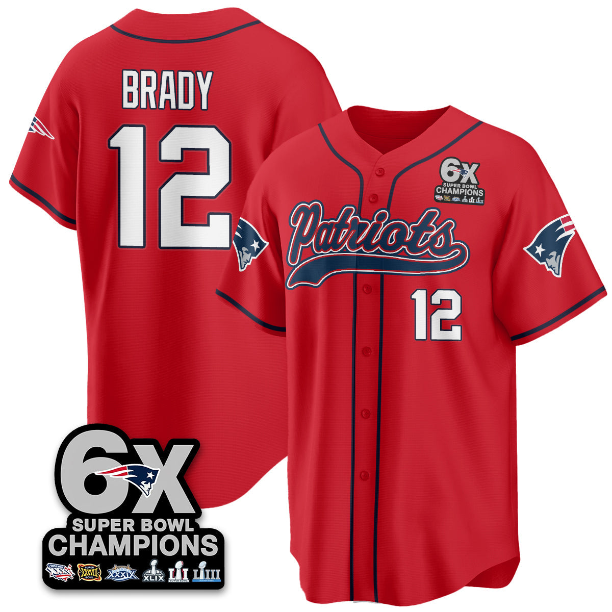 NE 6-Time Champions Patch Vapor Baseball Jersey - Stitched
