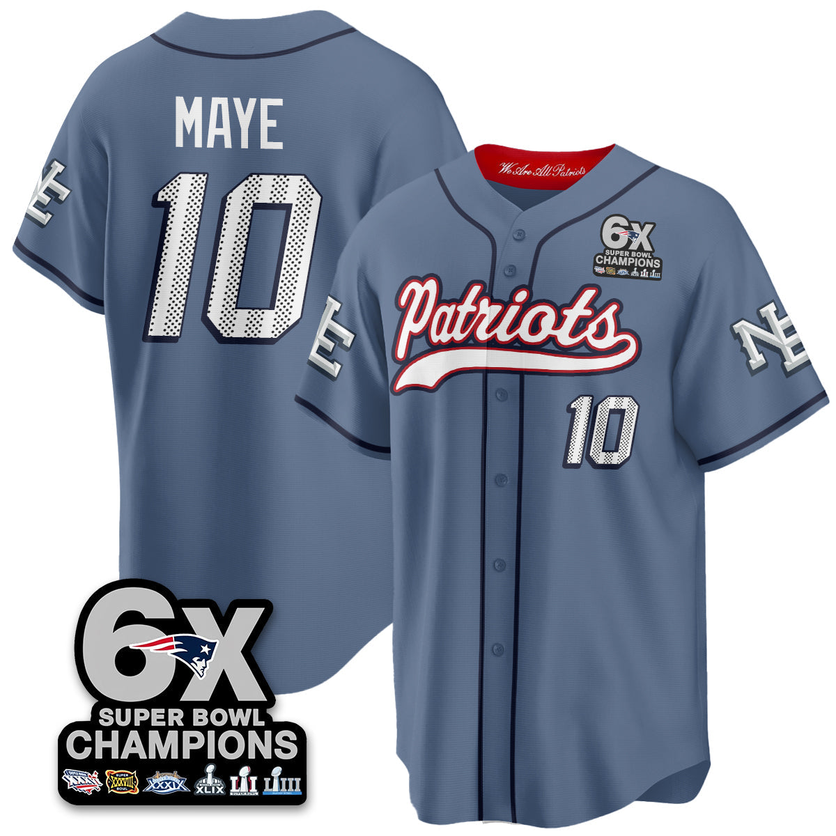 NE 6-Time Champions Patch Vapor Baseball Jersey - Stitched