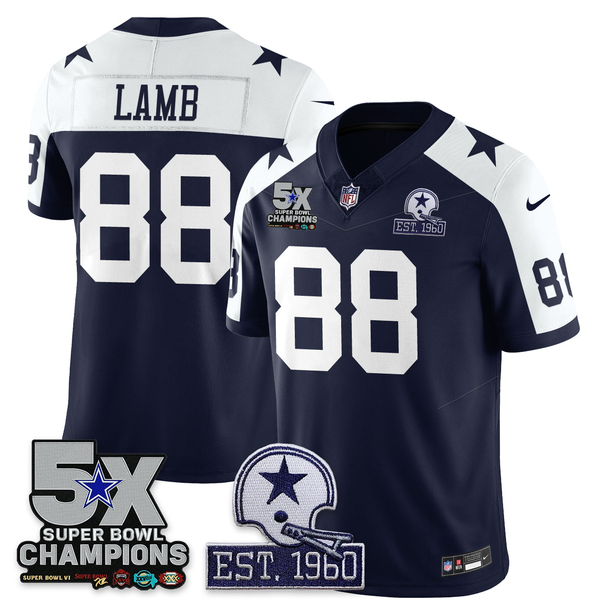 DAL 5-Time Champions Patch Vapor Limited Jersey - Stitched
