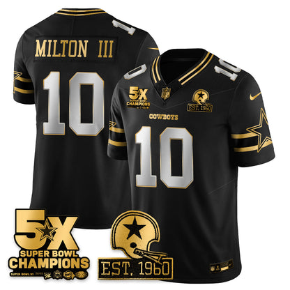 DAL 5-Time Champions Patch Vapor Limited Gold Jersey - Stitched