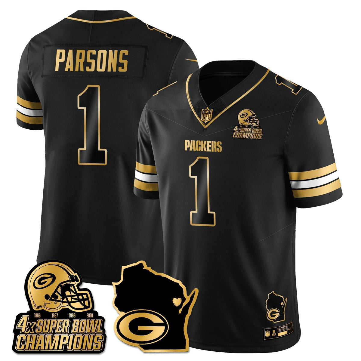 GB 4-Time Champions Patch Vapor Limited Gold Jersey - Stitched