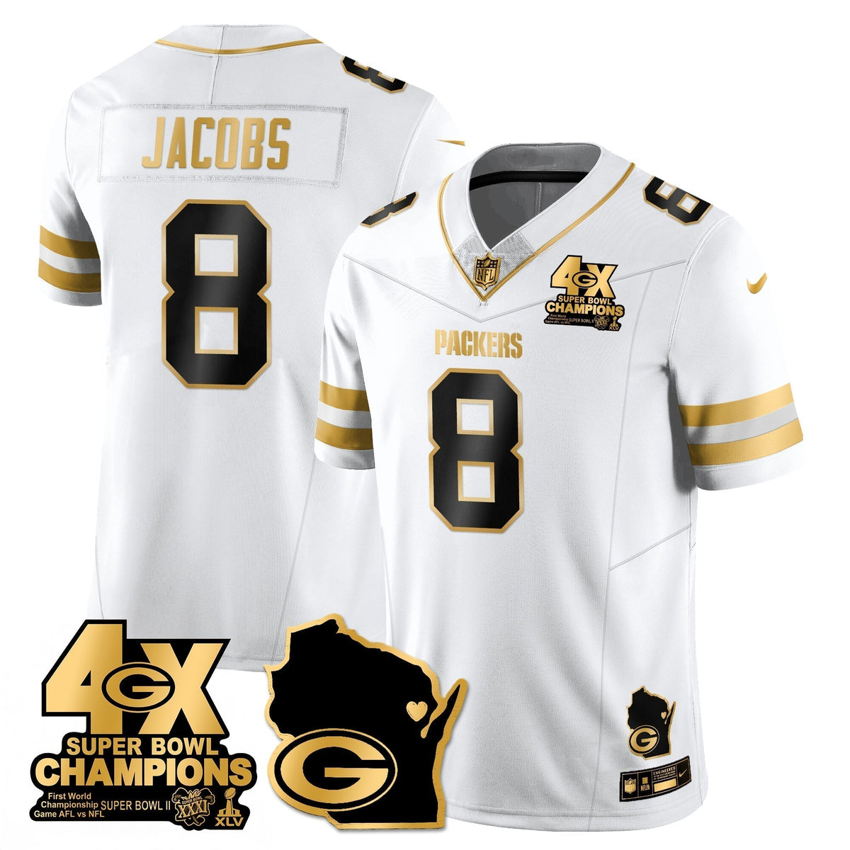 GB 4-Time Champions Patch Vapor Limited Gold Jersey - Stitched