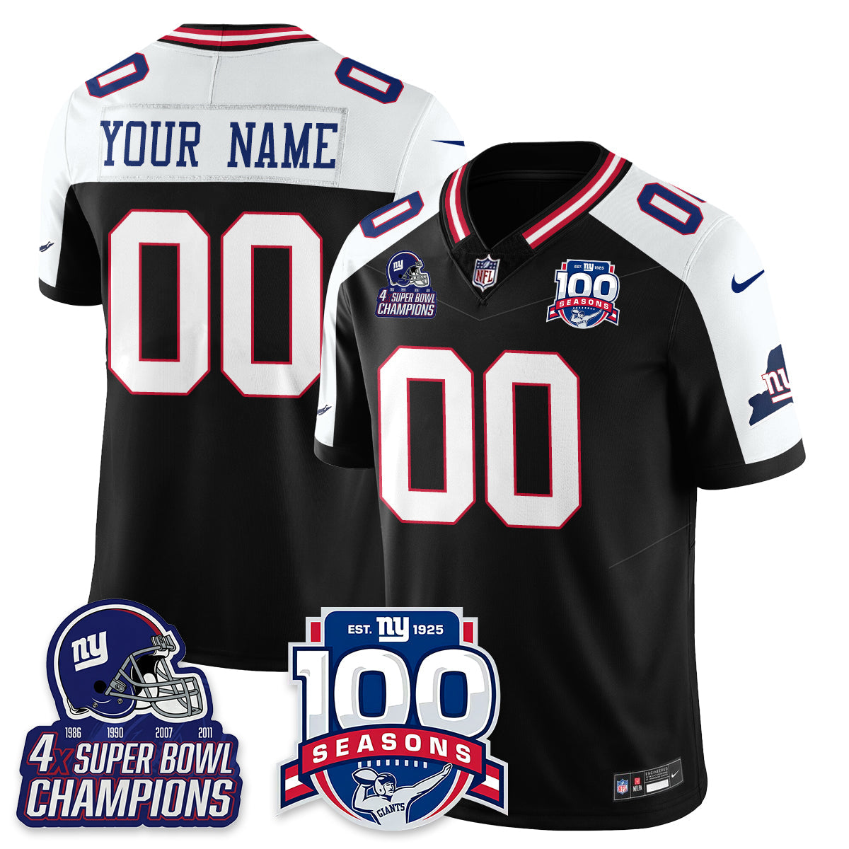 NYG 4-Time Champions Vapor Limited Custom Jersey- 100th Season - Stitched
