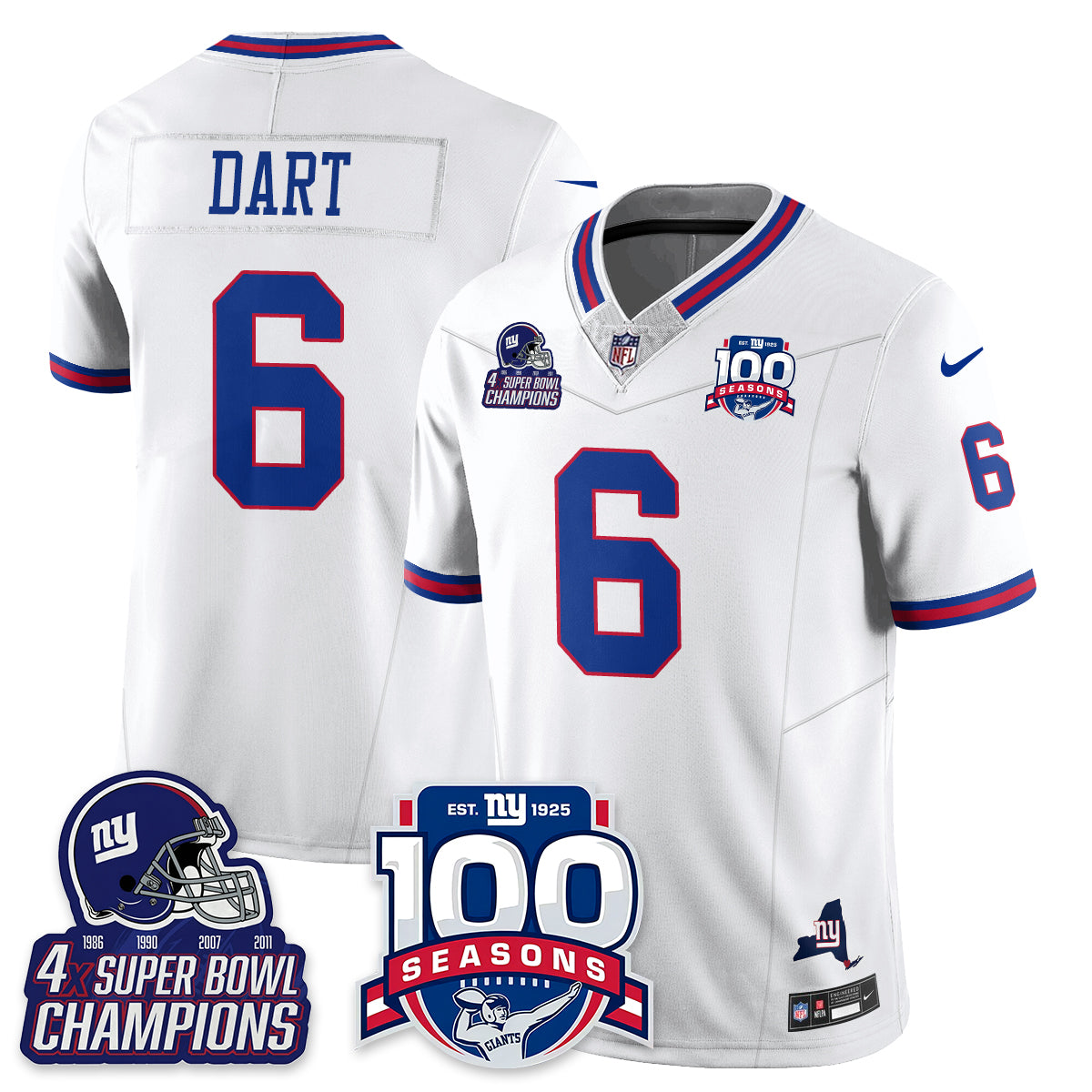 NYG 4-Time Champions Vapor Limited Jersey- 100th Season - Stitched