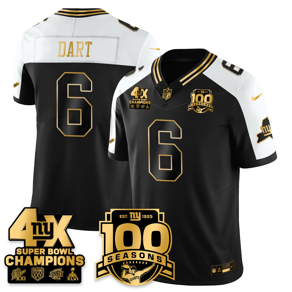 NYG 4-Time Champions Limited Gold Jersey- 100th Season - Stitched