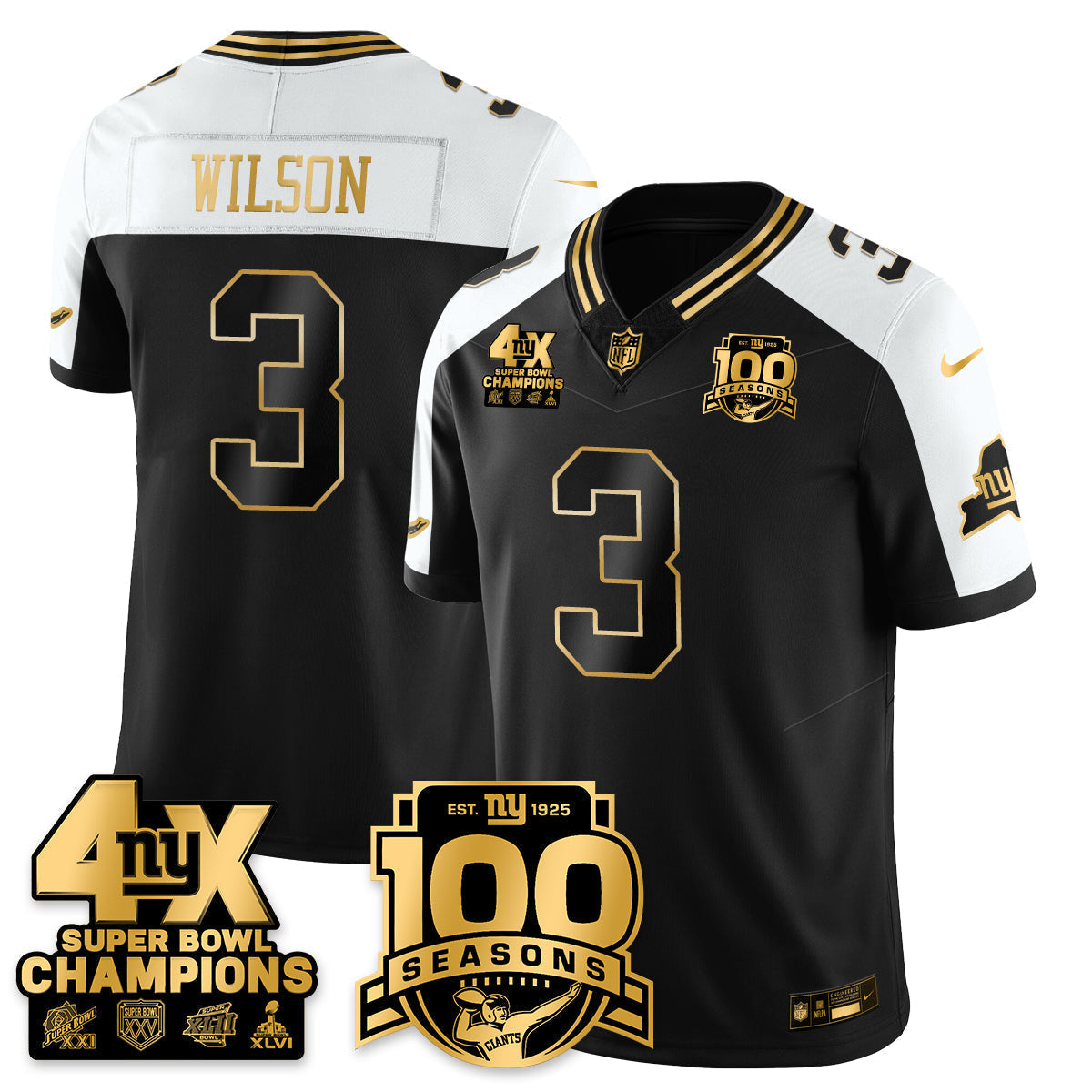 NYG 4-Time Champions Limited Gold Jersey- 100th Season - Stitched