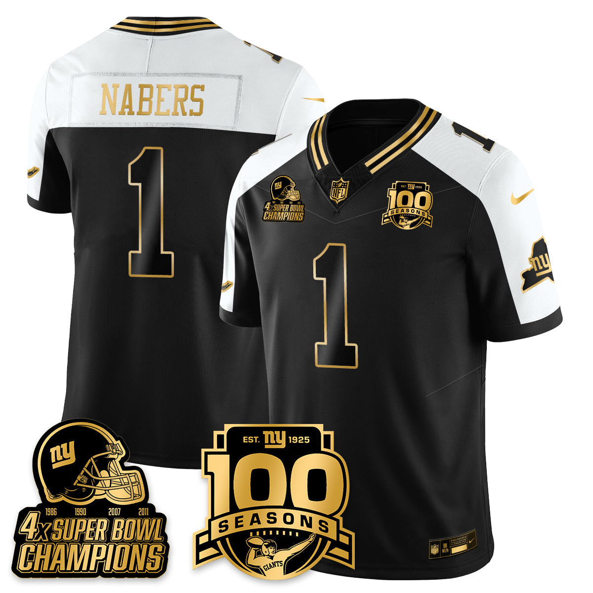 NYG 4-Time Champions Limited Gold Jersey V2- 100th Season - Stitched